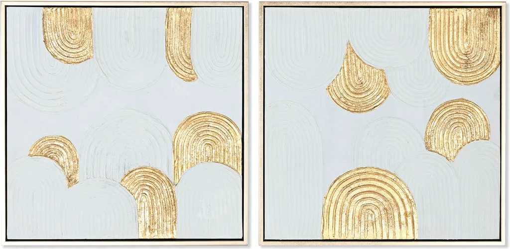 Décoration Murale Salon et Entrée : Lot 2 Tableaux ESPRIT Blanc Or 42 cm