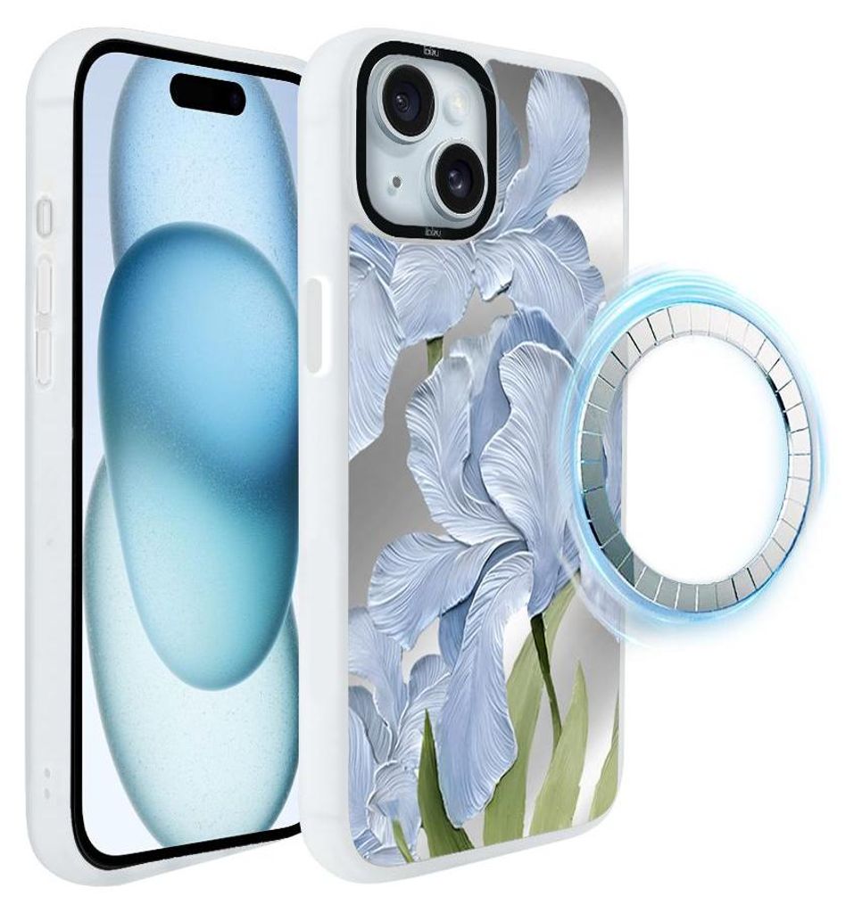Schutzhülle für das iPhone 15 Plus, MagSafe-kompatibel, mattweiße Seiten, Blaue Iris