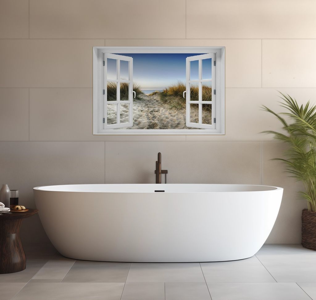Wallario wasserfestes Poster selbstklebend 91,50 x 61 cm, Weg durch die Dünen zum Strand am Meer, Badezimmerposter Spritzschutz mit Hochglanzoberf...