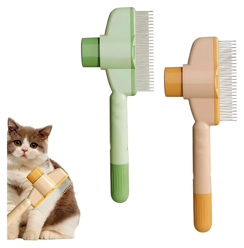 2 Stück Katzenbürste und Katzenkamm, selbstreinigender Flohkamm, Massagekamm für kurz- und langhaarige Hunde zur Reinigung von losem und verfilz...