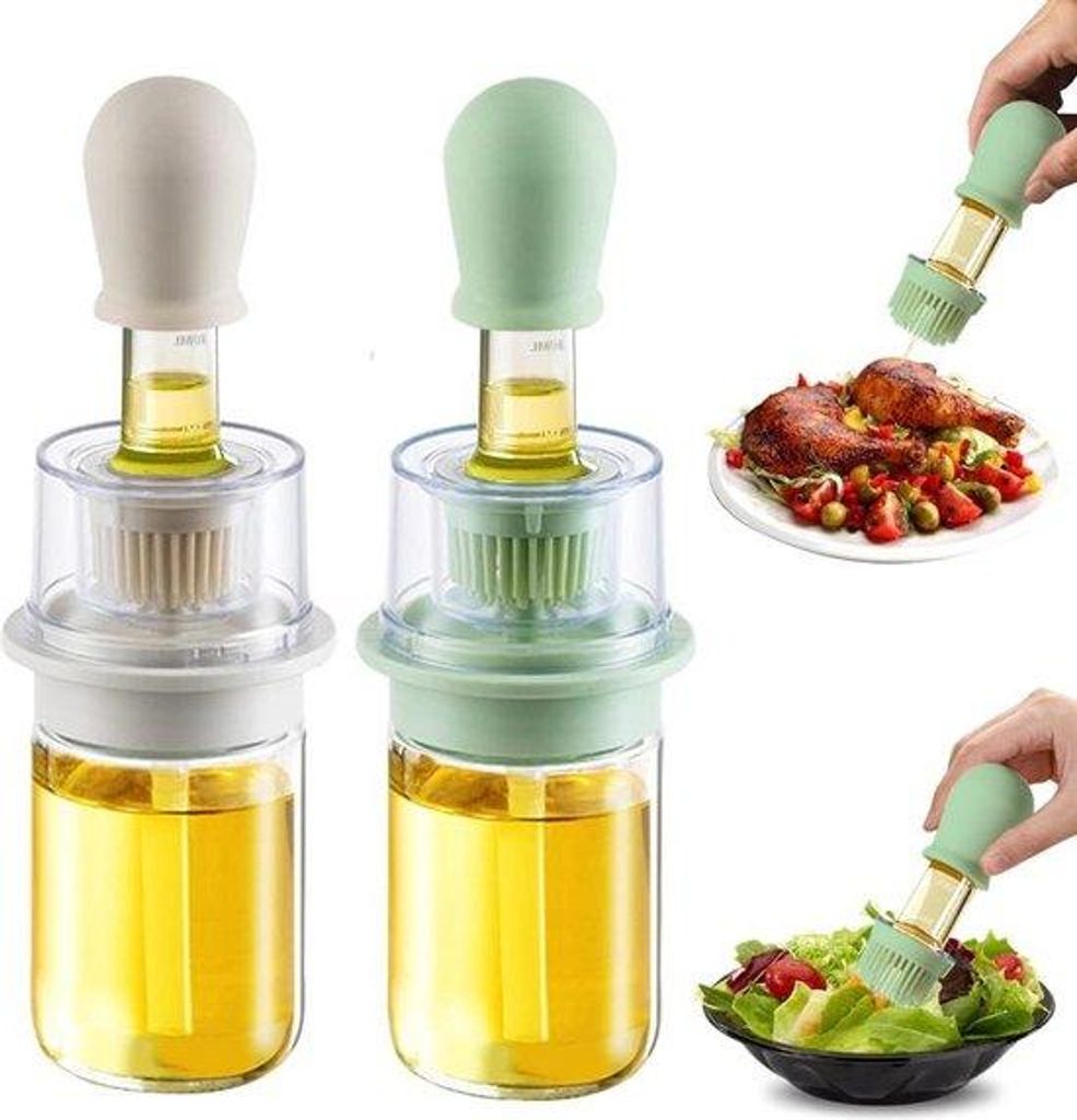 Silikon-Spender mit Bürste - 2 in 1 - 180 ml - Weiß - Grün - Kuchen - Spender für Olivenöl