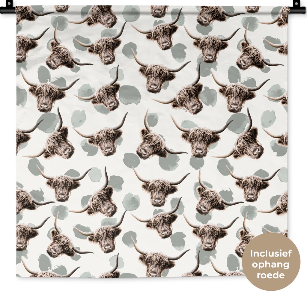 MuchoWow Wandteppich Wandbehang Schottisches Hochlandrind - Kuh - Muster 60x60 cm Tapisserie Dekoration Wandtuch - Dekorationen - Wand Decke