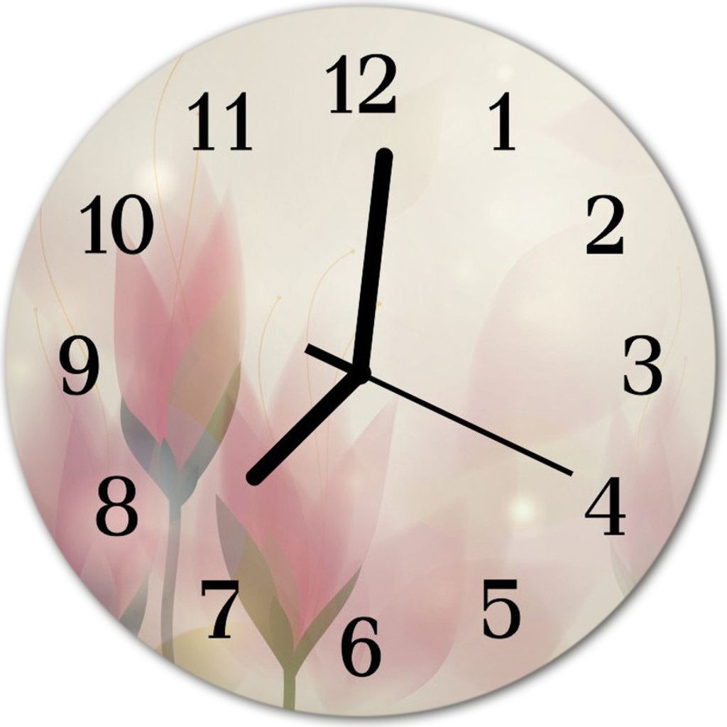 Glasuhr Wanduhr Küchenuhr Echt-Glas 30fi cm Blumen rosa Produktbild 