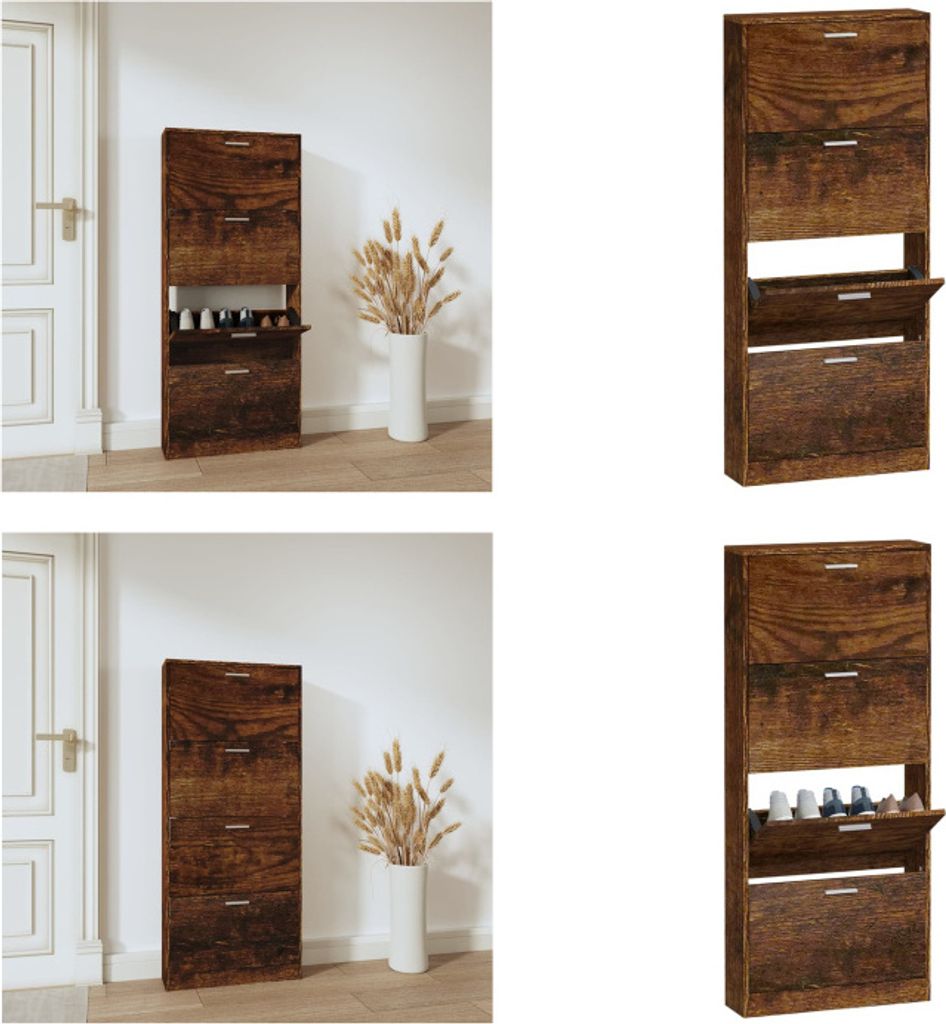 vidaXL Schuhschrank Räuchereiche 59x17x150 cm Holzwerkstoff - Schuhregal - Schuhregale - Schuhaufbewahrung - Schuhschrank