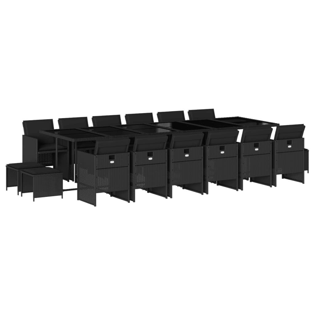 vidaXL 17-tlg. Garten-Essgruppe mit Kissen Schwarz Poly Rattan
