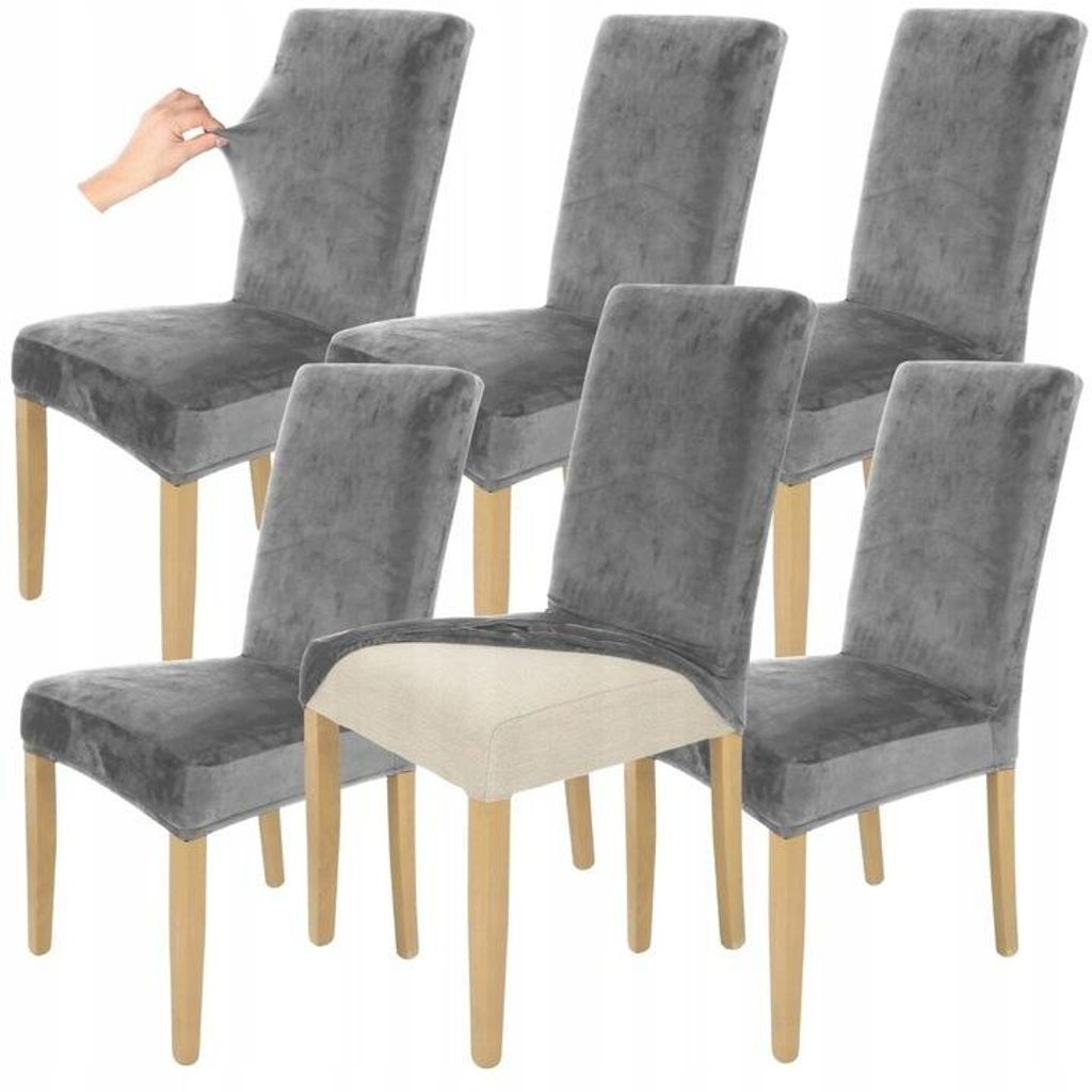 Stuhlhusse Stretch Grau - Samt - 6 Stück - Universal - Produktbild 