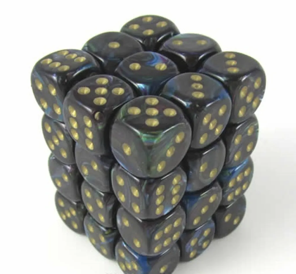 Dés Chessex Lustrous Ombre Or 12mm : 36 Cubes D6 avec Effet Nacré