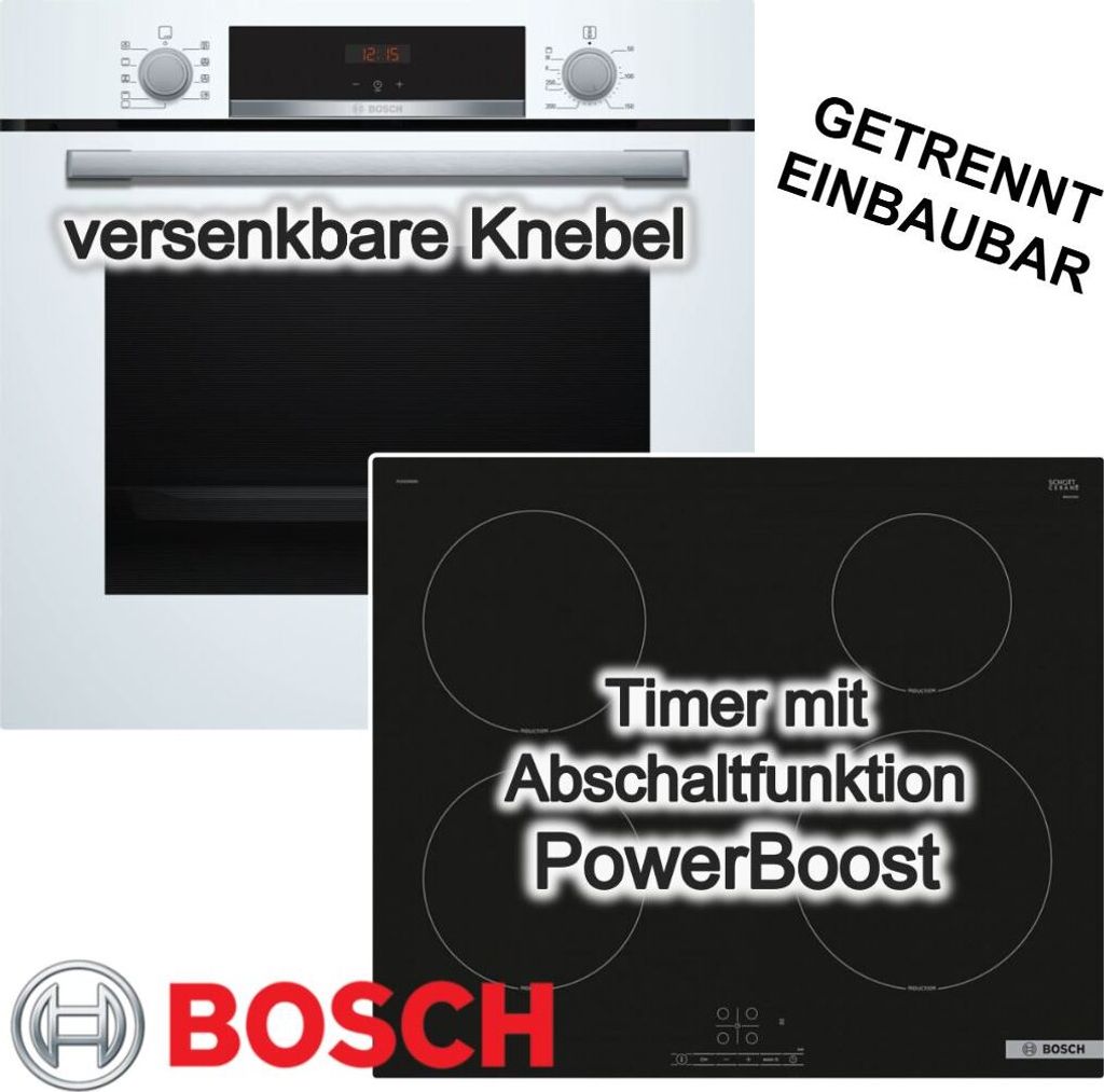 Herdset BOSCH Backofen weiß EcoClean + Induktionskochfeld Booster autark 60cm
