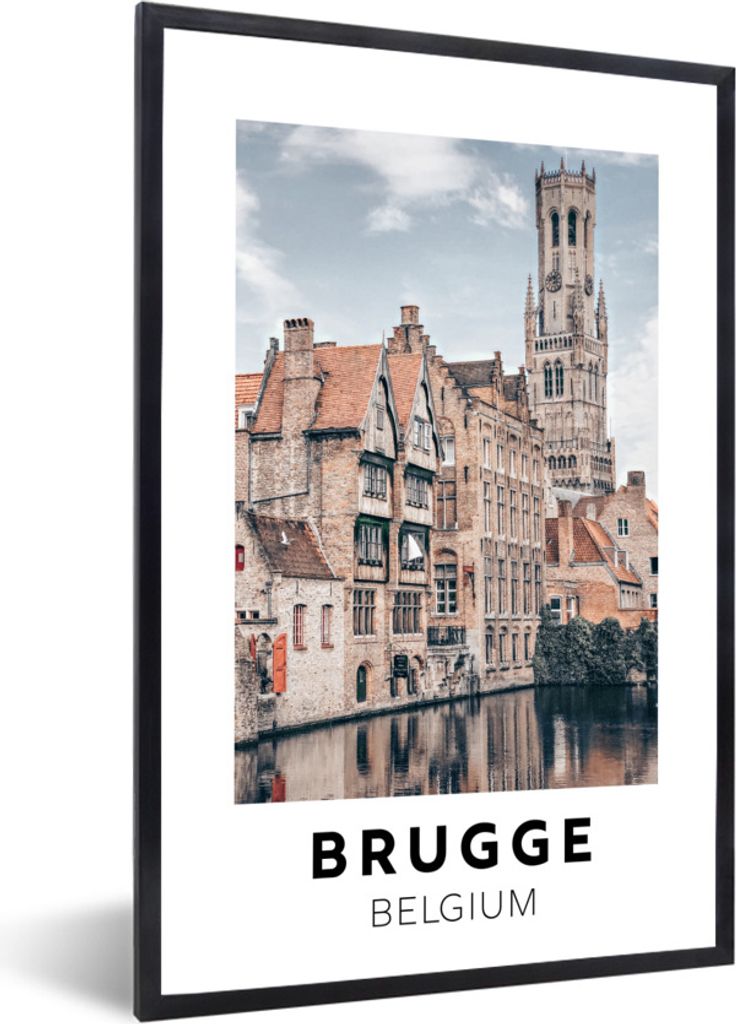 MuchoWow Gerahmtes Poster Brügge - Belgien - Architektur - Wasser 60x90 cm - Poster mit Schwarzem Bilderrahmen Wandposter Rahmen Foto Bilder - K...