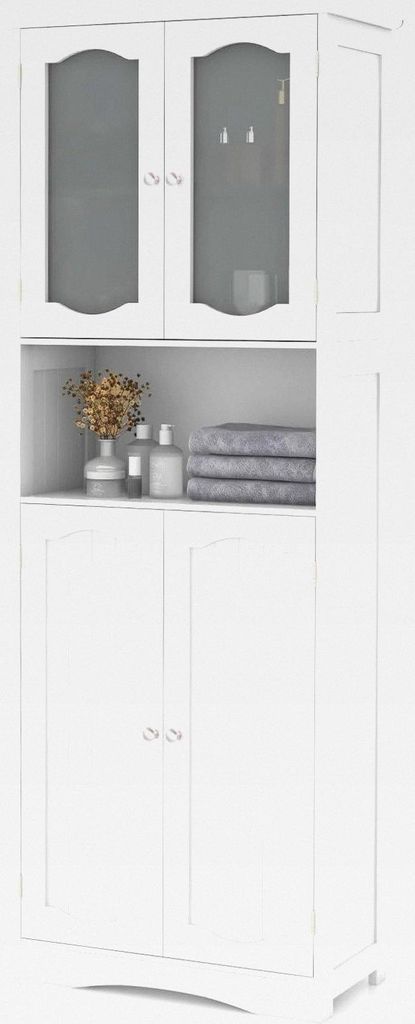 164 cm Hochschrank, Freistehender Badezimmerschrank mit Glastüren, Badschrank mit verstellbaren Regalen, Aufbewahrungs-Organizer für Küche, Wohn...
