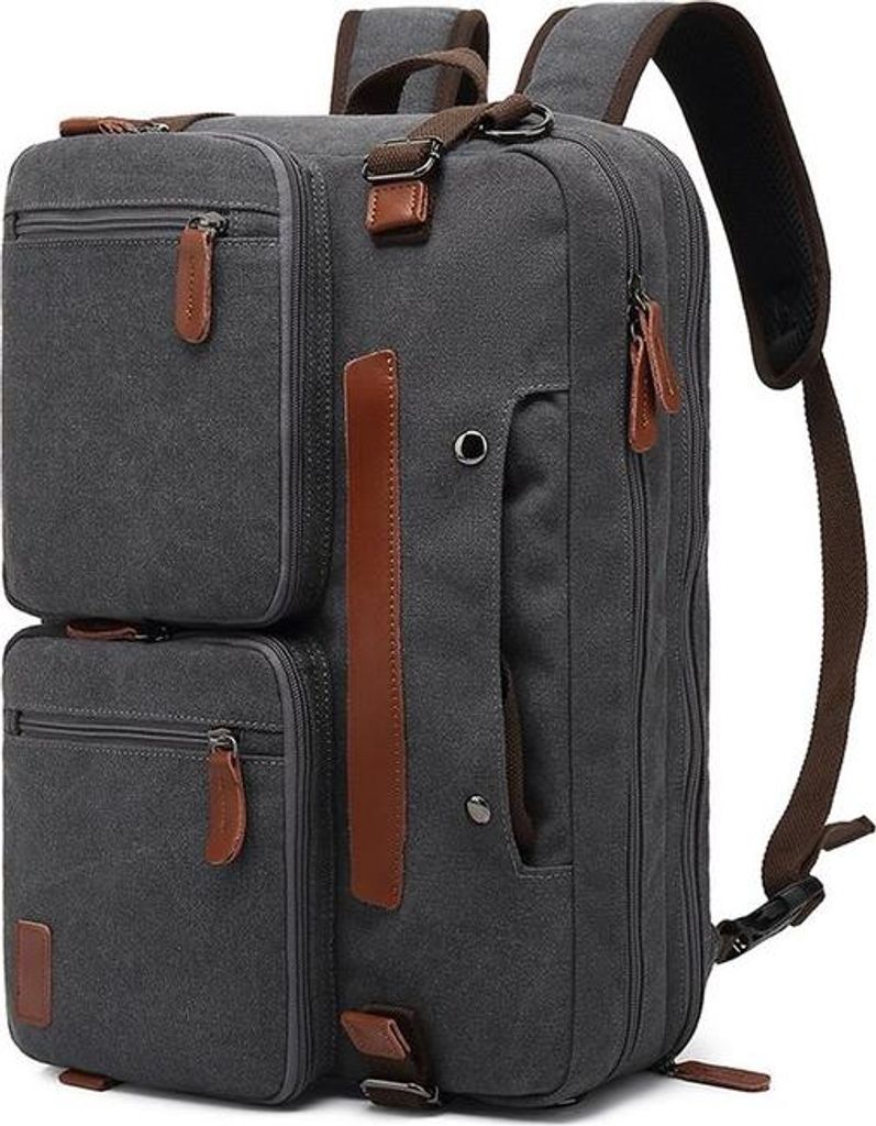 Somstyle Luxe 2-in-1-Laptoptasche – als Rucksack oder Schultertasche nutzbar – geeignet für einen 17,3-Zoll-Laptop – Canvas – dunkelgrau /...