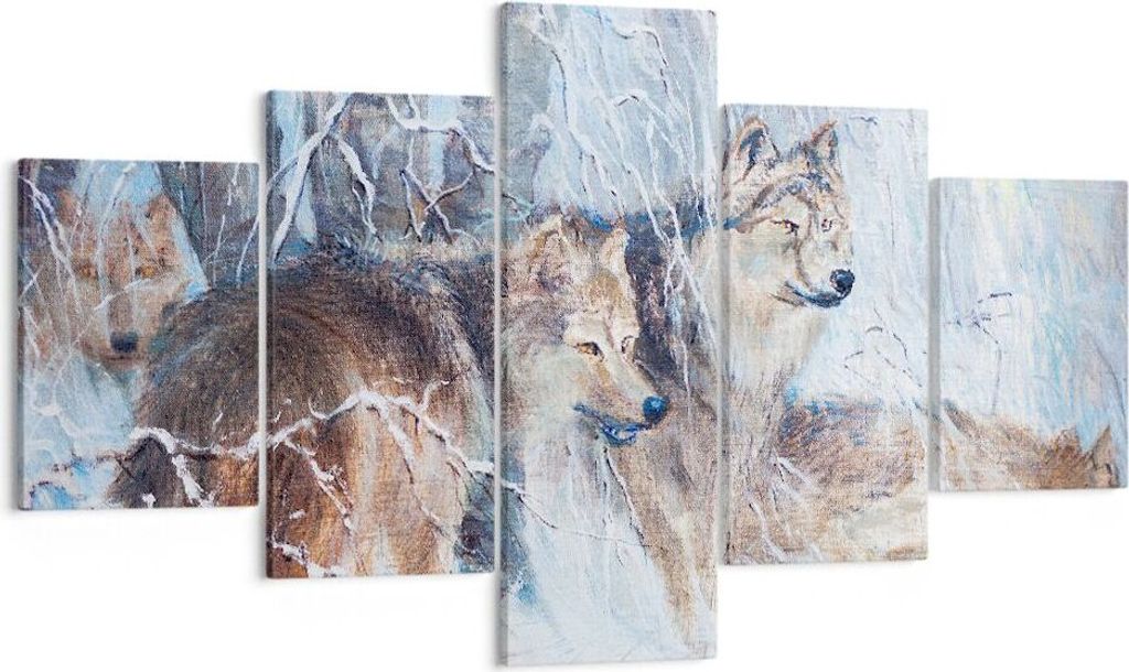 Bild auf Leinwand - Leinwandbild - Wolf Tier Wald - 125x70cm - Wand Bild - Wanddeko - Wandbilder - Leinwanddruck - Bilder - Kunstdruck - Wanddekora...