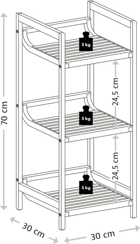 KESPER Regal mit 3 Ablagen  Bambus  30 x 30 x 70 cm