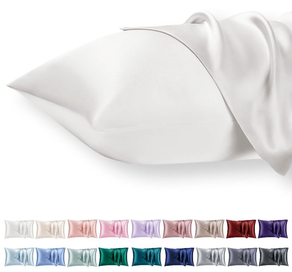 Set mit 2 Satin-Kissenbezügen, 40 x 80 cm, mit Reißverschluss, seidenweich, geeignet für lockiges Haar, Satin-Kissenbezüge, elfenbeinfarbener K...