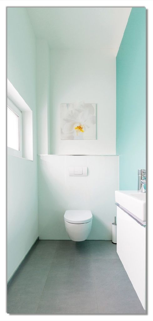 Wallario selbstklebende Türtapete 93 x 205 cm mit Schutzlaminat - Badezimmer Gästetoilette Innenansicht - WC und Waschbecken