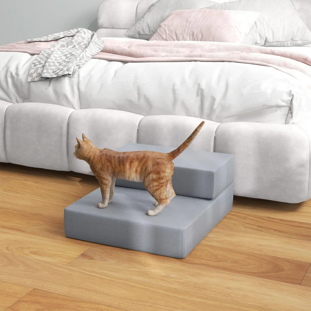 Escalier pour Petits Chiens et Chats Aide au Canapé 2 Marches Gris L45