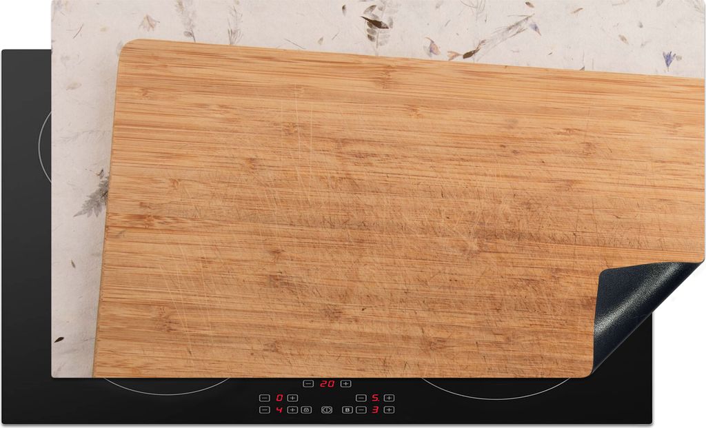 KitchenYeah Herdabdeckplatte Schneidebrett aus Holz auf einem dekorativen Sockel , 91x52cm, Küche Deko, Glaskeramikkochfeld Herdabdeckung, Abdec...