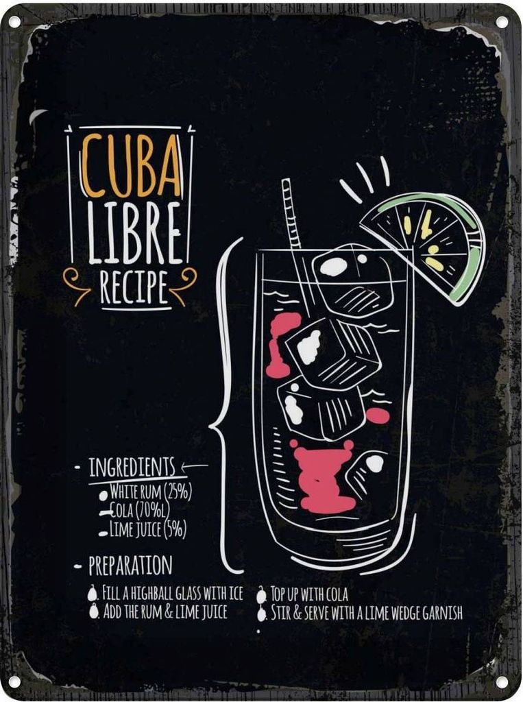 vianmo Blechschild 40x30 cm Cuba Libre Cocktail Recipe Essen Trinken