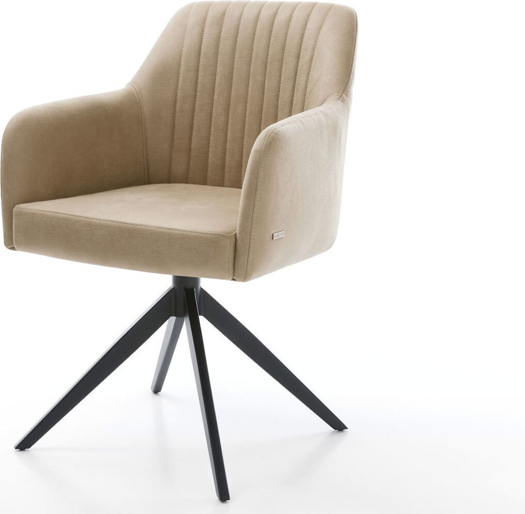 DELIFE Esszimmerstuhl Greg-Flex Mikrofaser Beige Vintage Kreuzgestell breit Schwarz Taschenfederkern