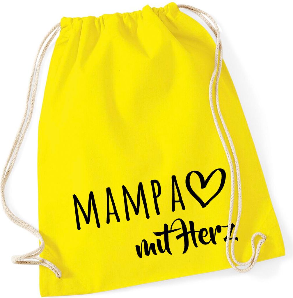 Huuraa Turnbeutel MAMPA mit Herz 12 Liter Yellow Baumwolle Rucksack Geschenkidee