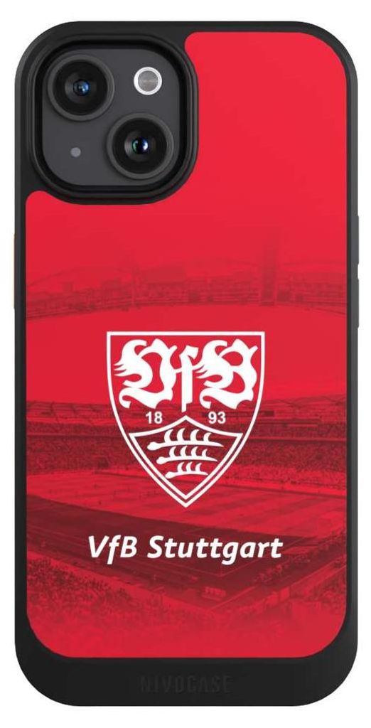 NIVOCASE Hülle für Apple iPhone 15 Handyhülle NIVOcore Case Schwarz Offizielles Lizenzprodukt Stadion VfB Stuttgart