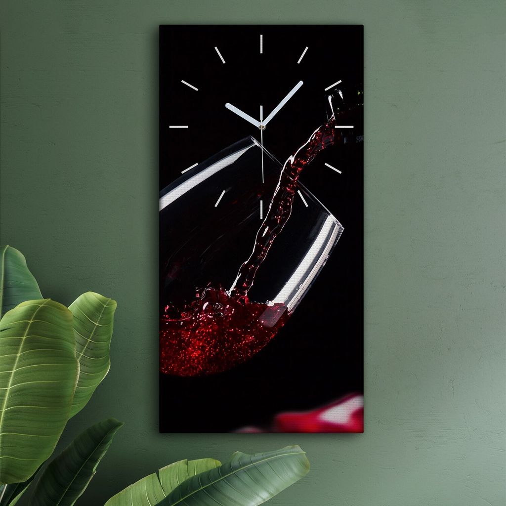 Wohnzimmer Leinwand Uhr Geräuschlos Küche 30x60 Wein, Glas, Motive, weiße Zeiger