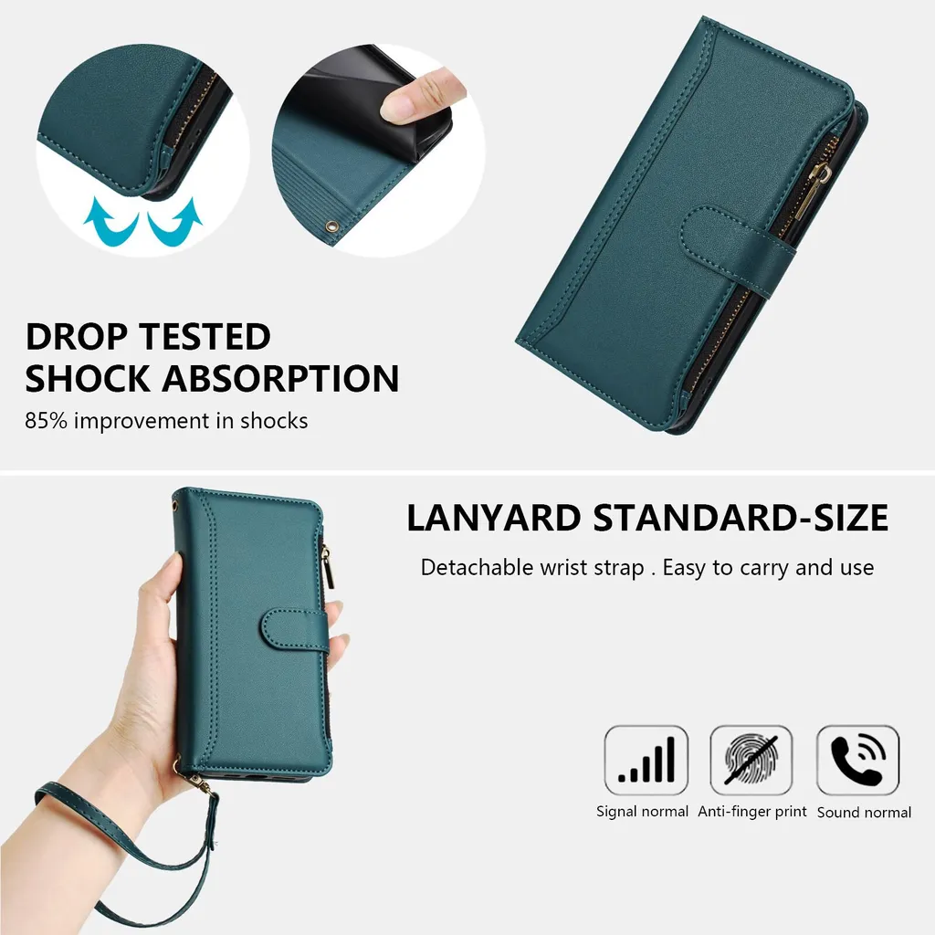 Custodia Xiaomi 13 Ultra Verde in Finto Cuoio con Cerniera e Portafoglio - 5
