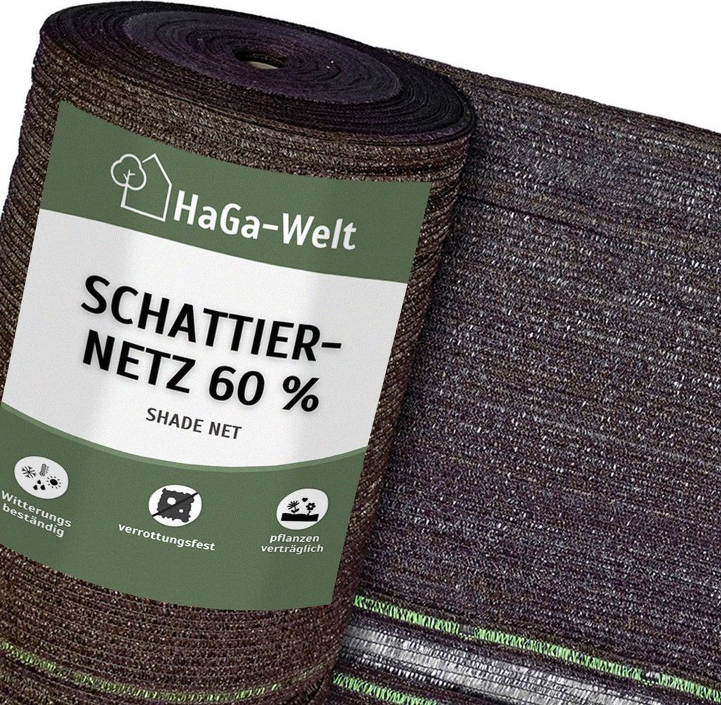 Schattiernetz – Sonnenschutz für Gewächshäuser und Pflanzen – 60% / 3 m / braun