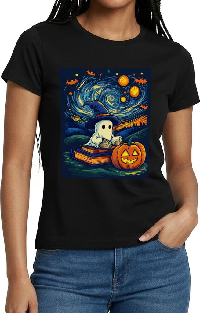 Spreadshirt Halloween Geist Sternennacht Frauen T-Shirt, L, Schwarz