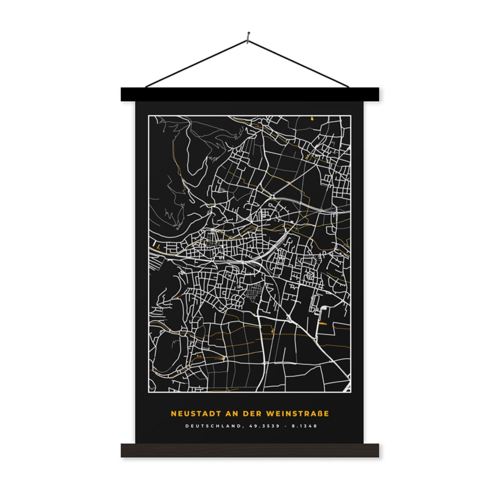 MuchoWow Textilposter Gold - Deutschland - Karte - Stadtplan - Neustadt an der Weinstraße 120x180 cm mit schwarzem Rahmen - Fotos