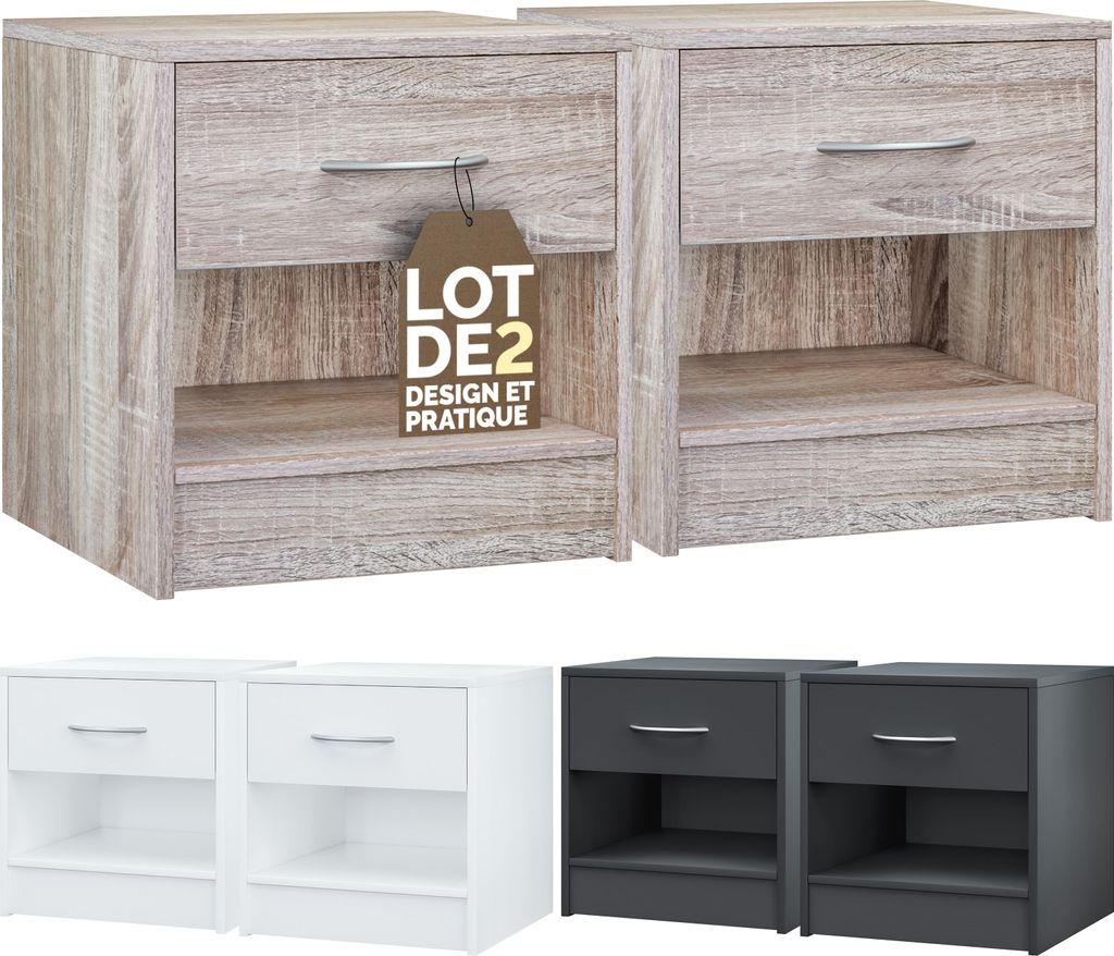 CASARIA® 2x table de nuit table de chevet Chêne avec tiroir Image du produit 