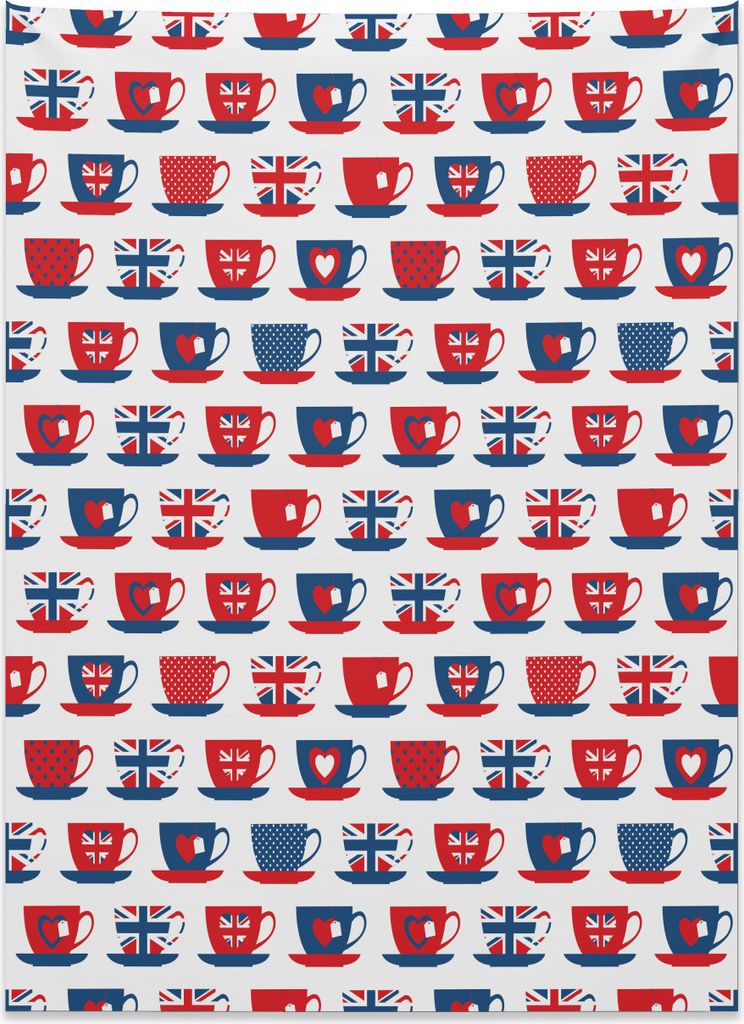 Abakuhaus Tee-Party Wandteppich, Großbritannien Teetassen aus Weiches Mikrofaser Stoff Kein Verblassen Klare Farben Waschbar, 110 x 150 cm, Nachtb...