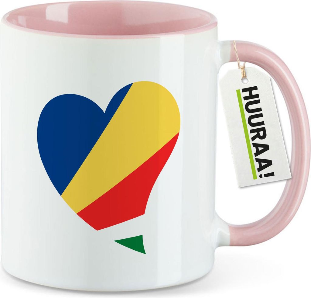 Huuraa Kaffeetasse Seychellen Flagge Herz 330ml Rosa Keramik Kaffeebecher Geschenkidee
