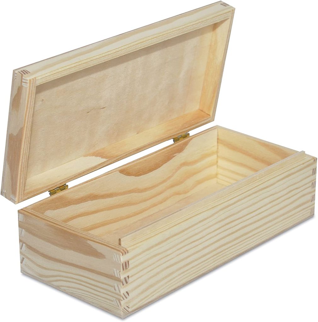 Creative Deco Holz-Kiste mit Deckel | 24 x 11,3 x 7,2 cm | Unlackierte Holz-Box | Kleine Aufbewahrungs-Box | Holz-Schatulle für Lagerung der Werts...