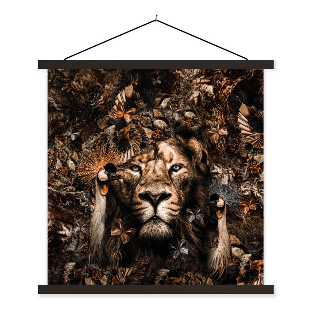 MuchoWow Textilposter Tiere - Schmetterlinge - Vögel 90x90 cm mit schwarzem Rahmen - Magnetisches