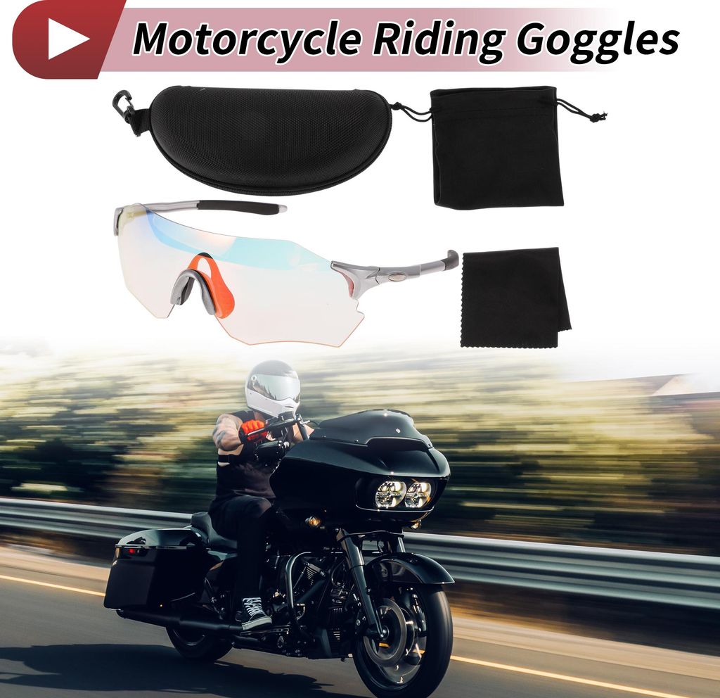1 Set Motorradbrille PC TPU Fahrradsonnenbrille Hellrote Linse Silberner Rahmen
