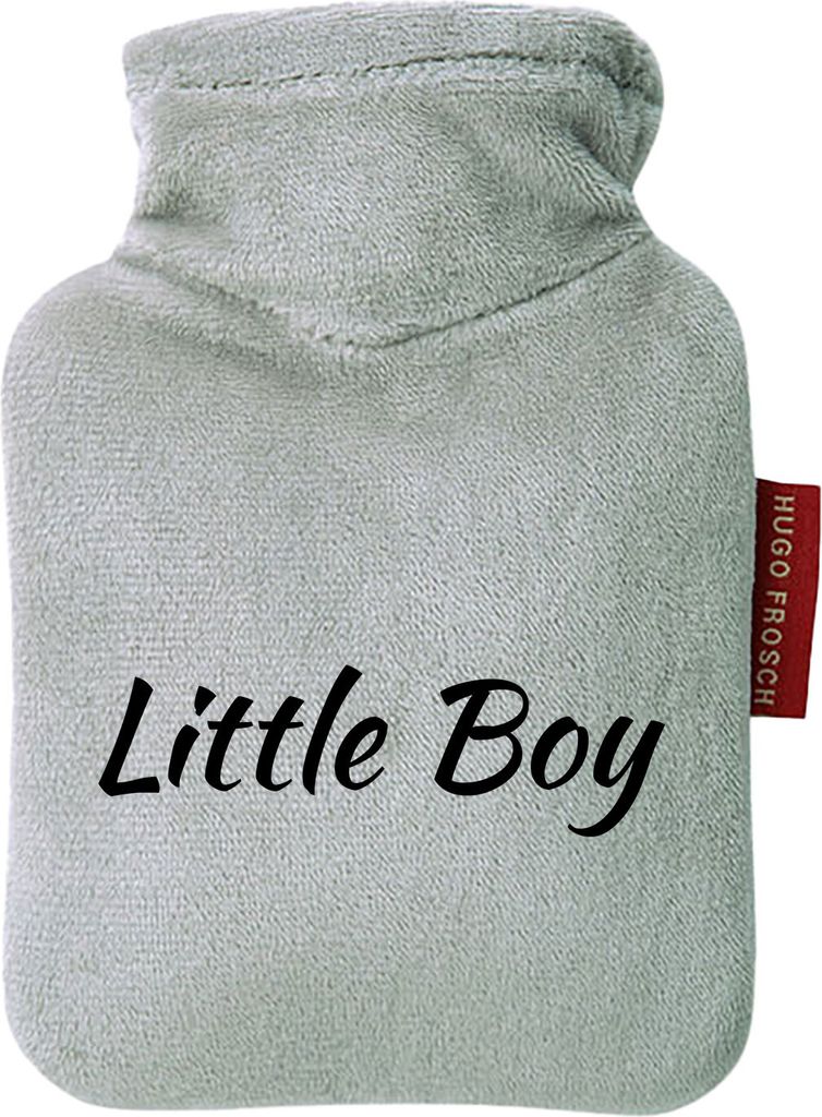 Huuraa Mini-Wärmflasche Little Boy Schriftzug 0,2 Liter Grey Mini Veloursbezug Taschenwärmer Geschenkidee