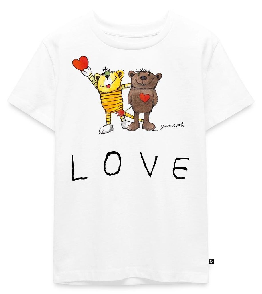 Spreadshirt Janosch Bär Tiger Love Liebe Kinder Premium T-Shirt, 110/116 (4 Jahre), Weiß