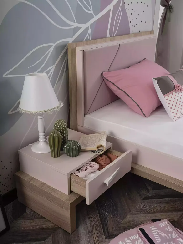 Table de nuit pour enfants en bois rose - Commode de chevet fille