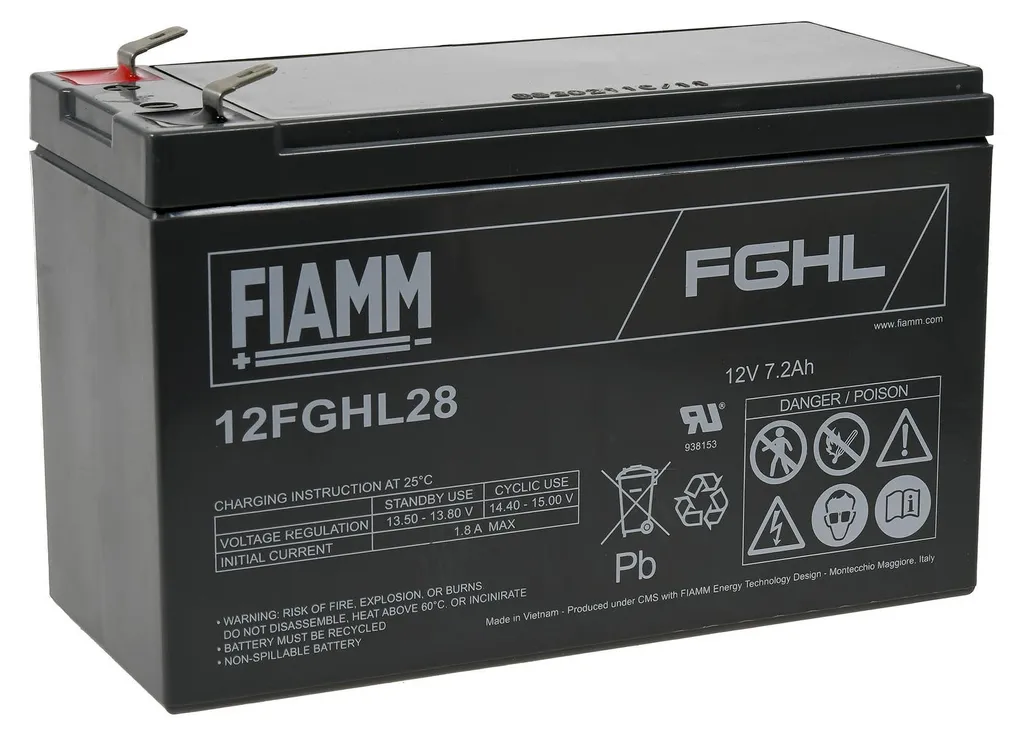 Batterie AGM FIAMM 12FGHL28 12V Haute Intensité Longue Durée de Vie 7,2Ah