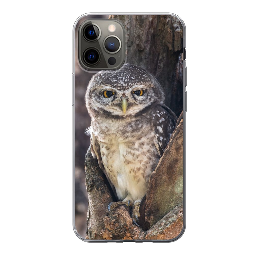 MuchoWow Handyhülle Schutzhülle Hülle für iPhone 12 Pro Eule - Baum - Wald Silikon Softcase Handy Hülle - Abdeckung