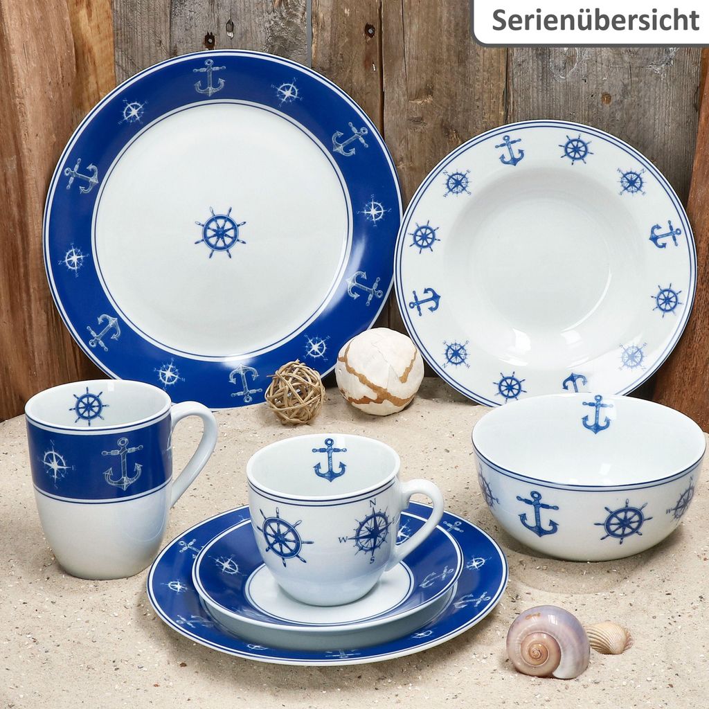 Ahoi 12tlg Tafelservice blau-weiße Speiseteller