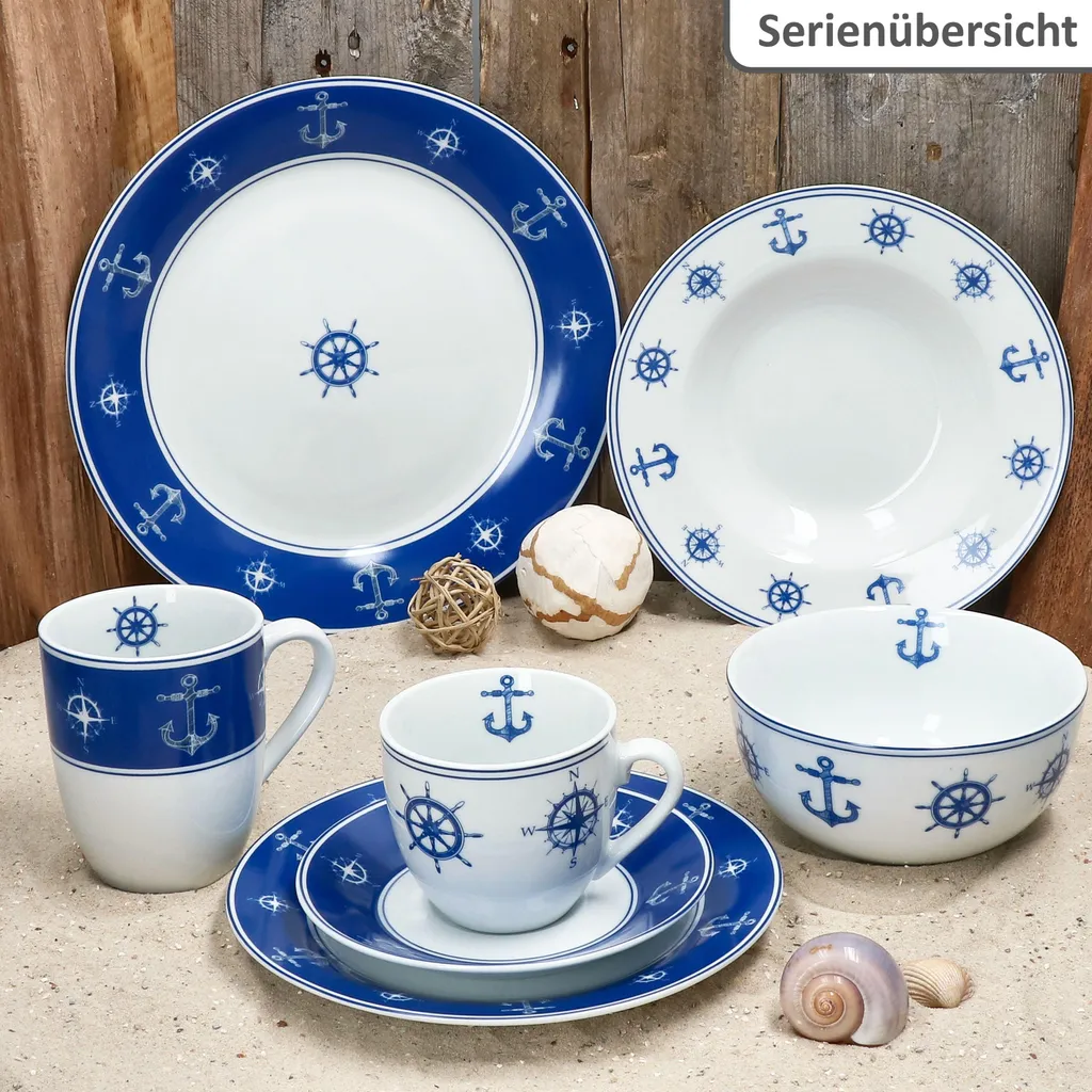 Ahoi 12tlg Tafelservice blau-weiße Speiseteller