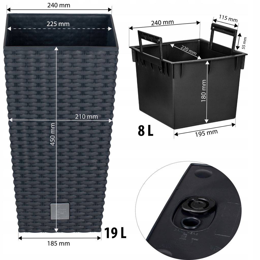 Doppio Set Di Fiore Alto 35 L Prosperplast Urbi Effetto Quadrato In Plastica Con Serbatoio Grigio Chiaro 55 Alto X 29 5 Larghezza X 29 5 Deep 85553879