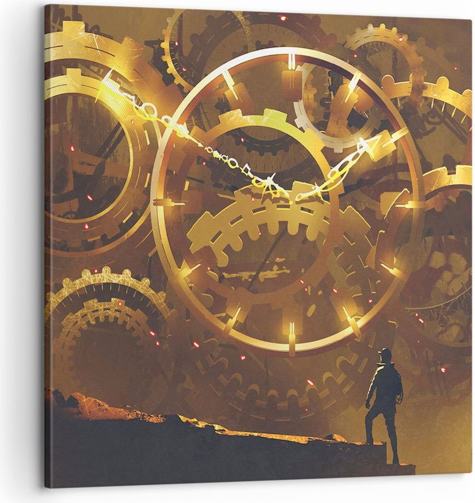 Bild auf Leinwand - Leinwandbild - Mechanismus Zahnrad - 60x60cm - Wand Bild - Wanddeko - Wandbilder - Leinwanddruck - Bilder - Kunstdruck - Wandde...