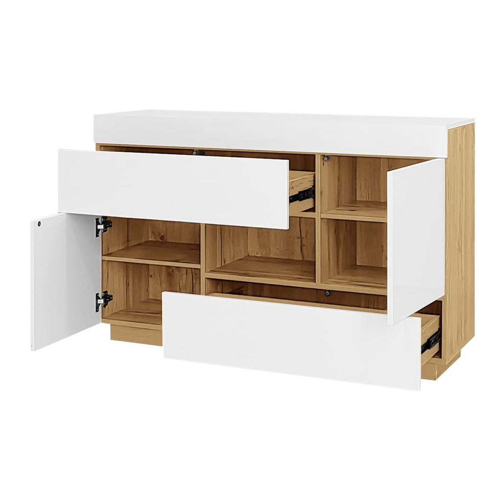 Sideboard, Hochglanz Sideboard, Vitrine, mit farbwechselnder LED-Beleuchtung, mit Schubladen