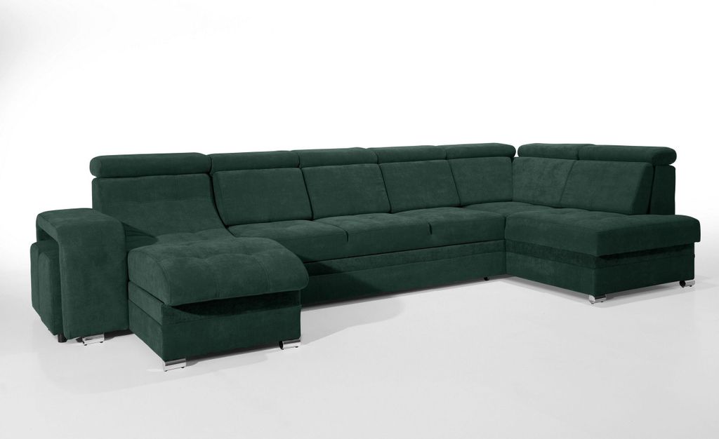 Robin Milan Ecksofa mit Schlaffunktion 2X Bettkasten 7X Kopfstützen 2X Hocker Sofa L-Form Schlafsofa Freistehende Eckcouch Schlafcouch Wohnzimmerm...