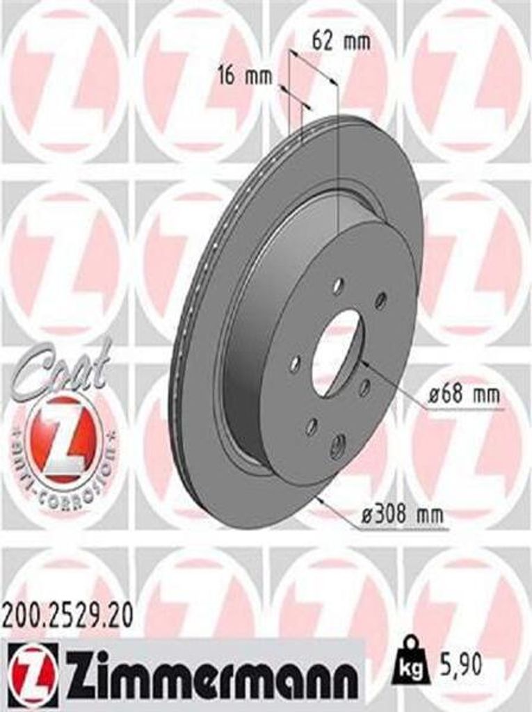2x ZIMMERMANN Bremsscheibe 200.2529.20 für NISSAN MURANO (Z50) für INFINITI FX