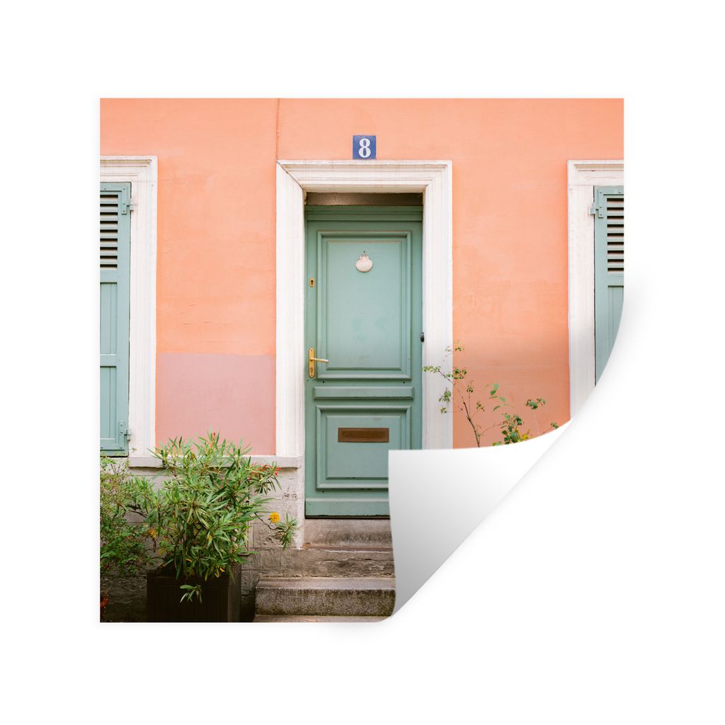 MuchoWow Wandtattoo Wandsticker Wandaufkleber Paris - Tür - Pastell - Architektur 100x100 cm Selbstklebend und Repositionierbar - Wierderverwend...