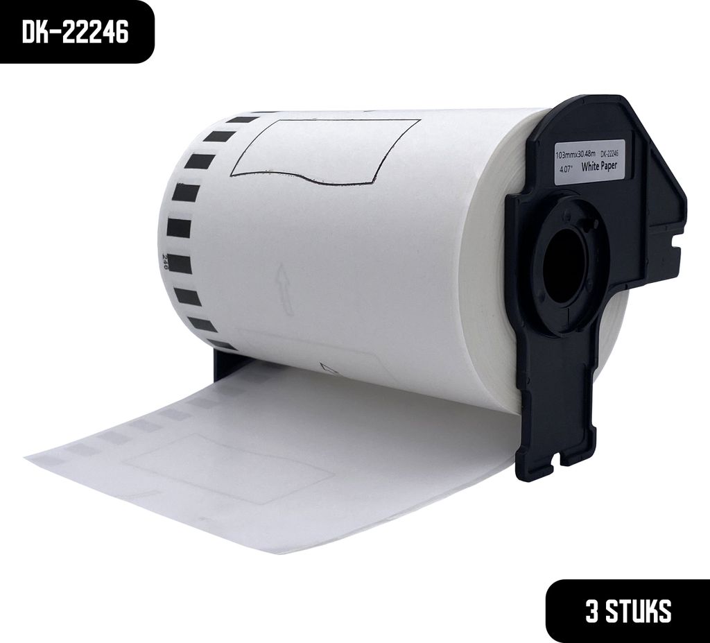 DULA Brother Compatible DK-22246 - Doorlopende labelrol - 3 rollen - 103 mm x 30,48 m - Zwart op wit - Papier